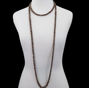 Infinity pearl necklace hand knotted 64 inches brown ringed pearls  A0239 -Q3